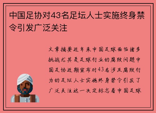 中国足协对43名足坛人士实施终身禁令引发广泛关注